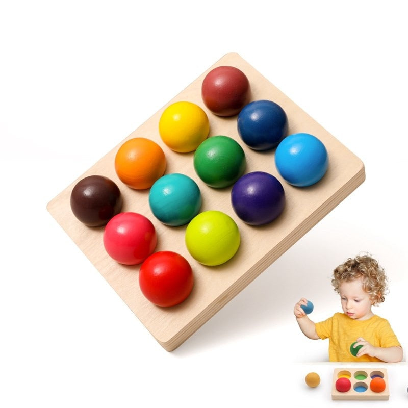 Bolas Coloridas de Madeira - Arco-Íris para Brincadeira e Desenvolvimento Infantil