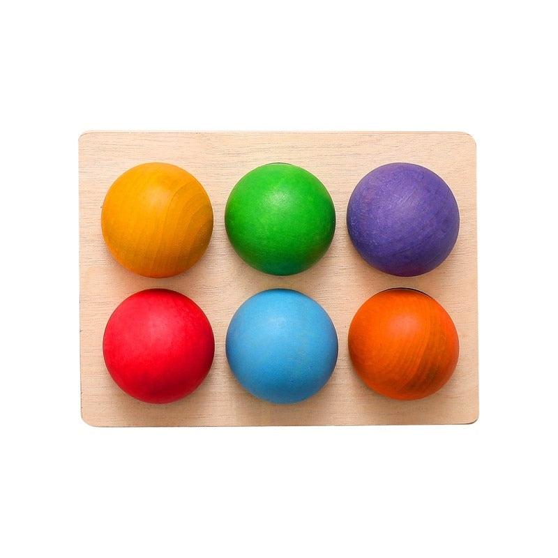 Bolas Coloridas de Madeira - Arco-Íris para Brincadeira e Desenvolvimento Infantil