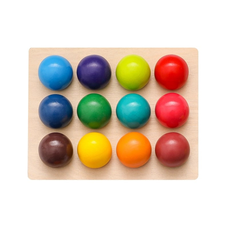 Bolas Coloridas de Madeira - Arco-Íris para Brincadeira e Desenvolvimento Infantil